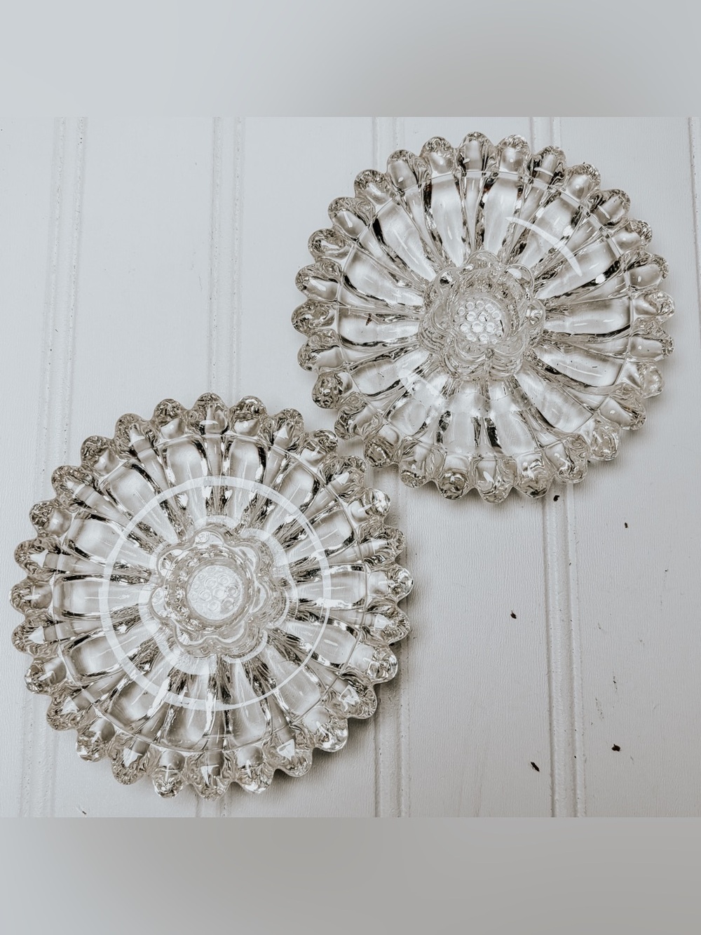 Vintage Glass Taper Candlestick Holders Clear Daisy Sunflower Taper Holders